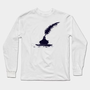 Abstract Ink Splash Peacock Feather Quill With Vintage Ink Well Long Sleeve T-Shirt